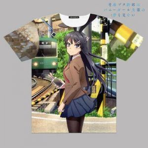 Anime seishun buta yarou Sakurajima Mai Short Sleeve Full Color T-shirt Men TEE#
